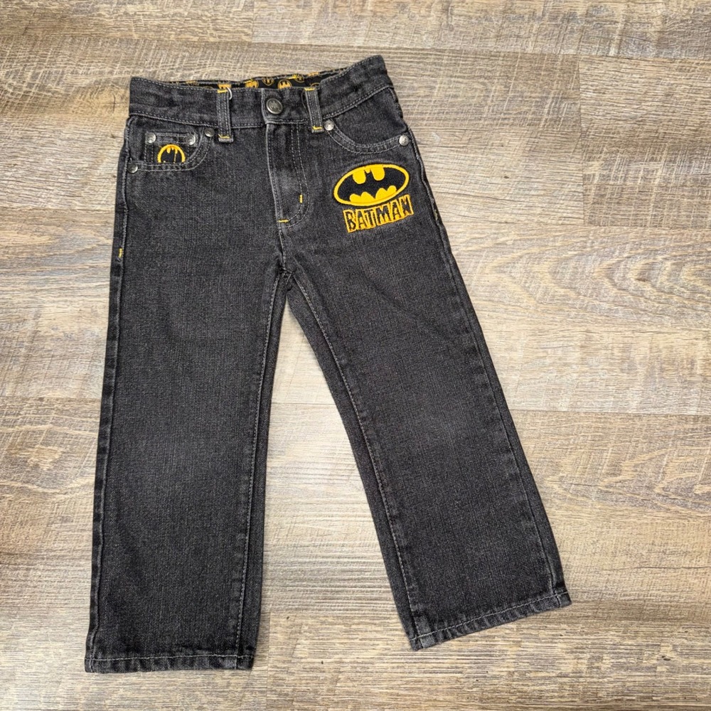 DC Comics Batman Toddler Boys 3T Black Denim Jeans Embroidered Adjustable Waist